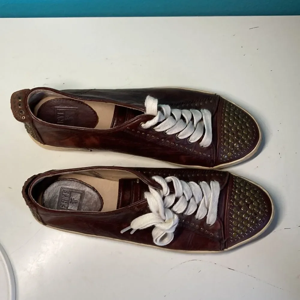 Frye Kira Studded Low Sneaker Brown Leather 7